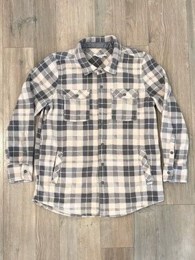O'Neill Plaid Button-Down Shirt Jacket in Gray and Cream